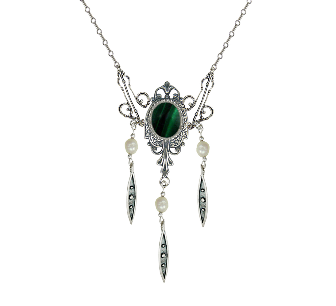 Sterling Silver Victorian Necklace With Malachite